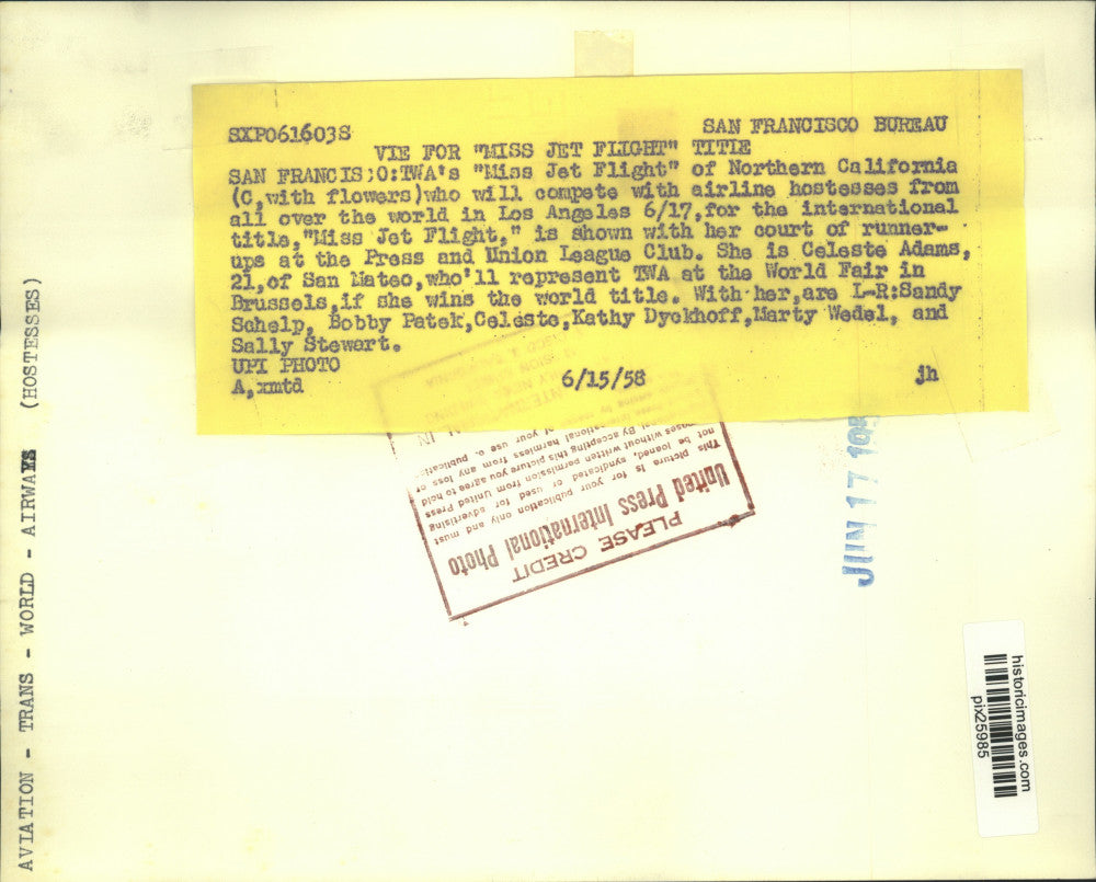 1958 Press Photo "Miss Jet Flight" Celeste Adams & hostesses at Press Club in CA