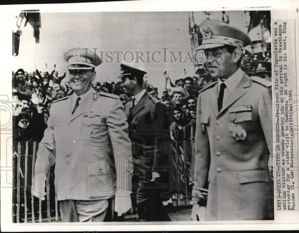1961 Press Photo Yugoslav President Tito with King Hassan II in Morocco