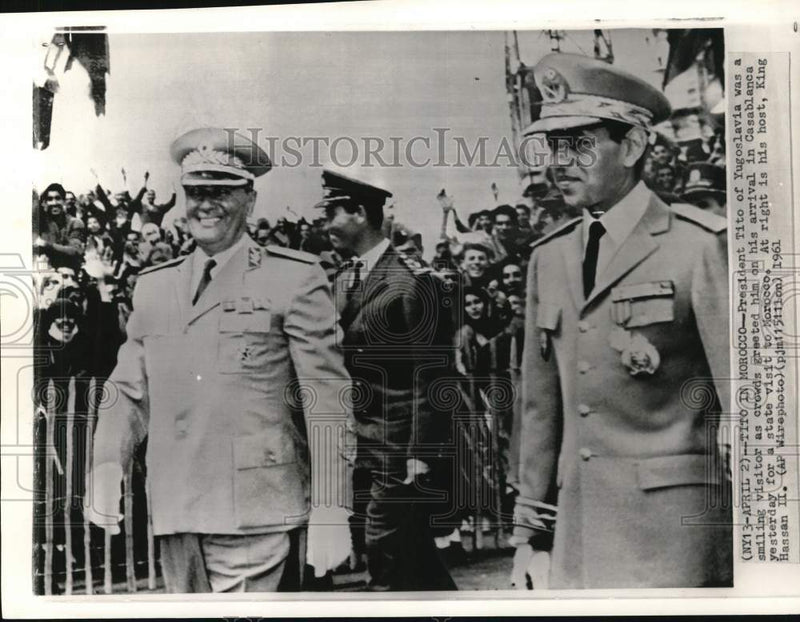 Load image into Gallery viewer, 1961 Press Photo Yugoslav President Tito with King Hassan II in Morocco
