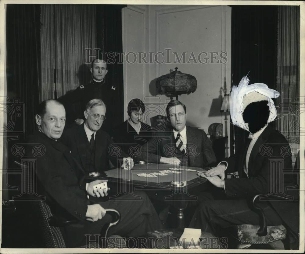 1931 Press Photo Ely Culbertson plays bridge card game at party in New York- Historic Images