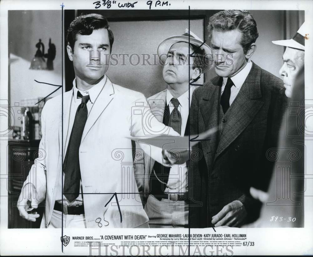 1967 Press Photo Actor George Maharis &amp; co-stars in &quot;Covenant With Death&quot;- Historic Images