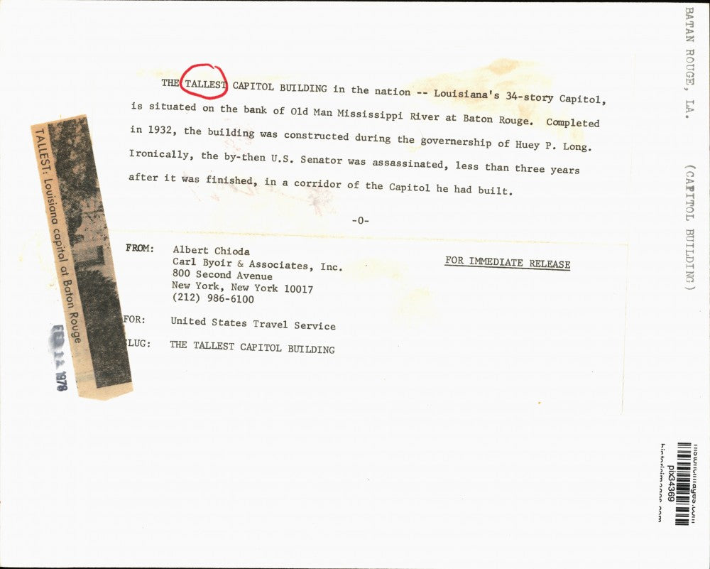 1976 Press Photo Capitol building in Baton Rouge, Louisiana - pix34369