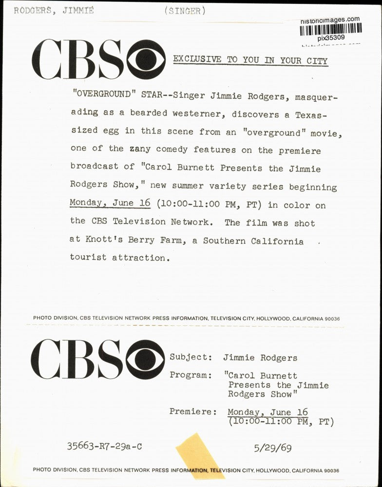 1969 Press Photo Actor & singer Jimmie Rodgers on "The Jimmie Rodgers Show"