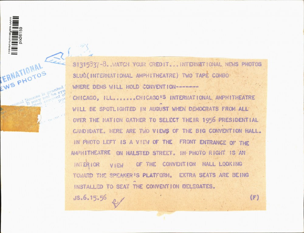 1956 Press Photo Front entrance of Chicago's International Amphitheatre in IL