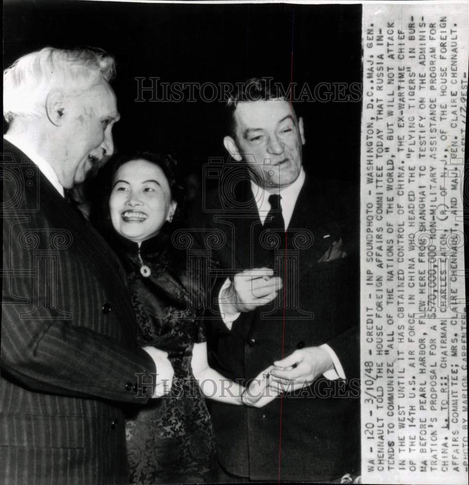 1948 Press Photo Charles Eaton meets General Claire Chennault &amp; his wife in DC- Historic Images