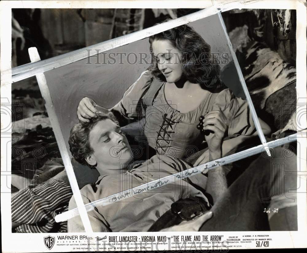 1950 Press Photo Burt Lancaster &amp; Lynn Baggett star in &quot;The Flame and the Arrow&quot;- Historic Images