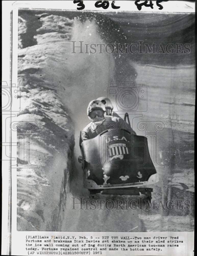 1961 Press Photo Fred Fortune & Dick Davies during bobsled race in New York- Historic Images