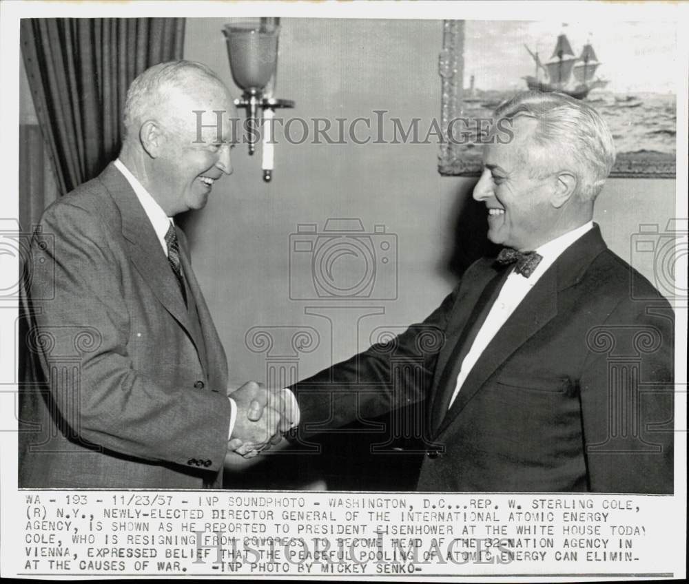 1957 Press Photo President Eisenhower &amp; Atomic Energy Agency&#39;s Sterling Cole, DC- Historic Images