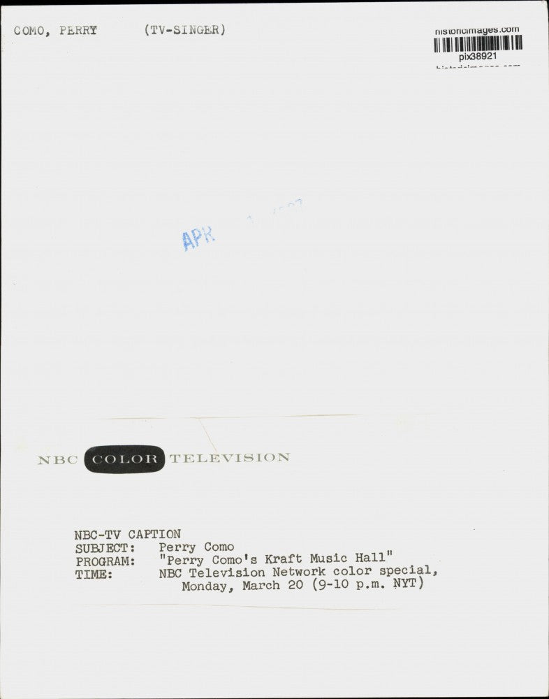 Press Photo Singer Perry Como on "Perry Como's Kraft Music Hall" - pix38921