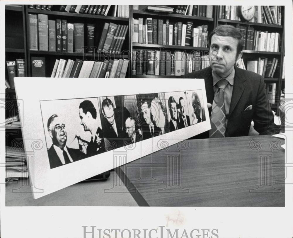 1971 Press Photo Harry Middleton shows Lyndon Johnson&#39;s photos at LBJ library- Historic Images