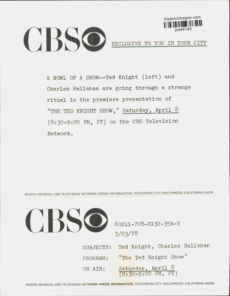 1978 Press Photo Ted Knight and Charles Hallahan star in "The Ted Knight Show"