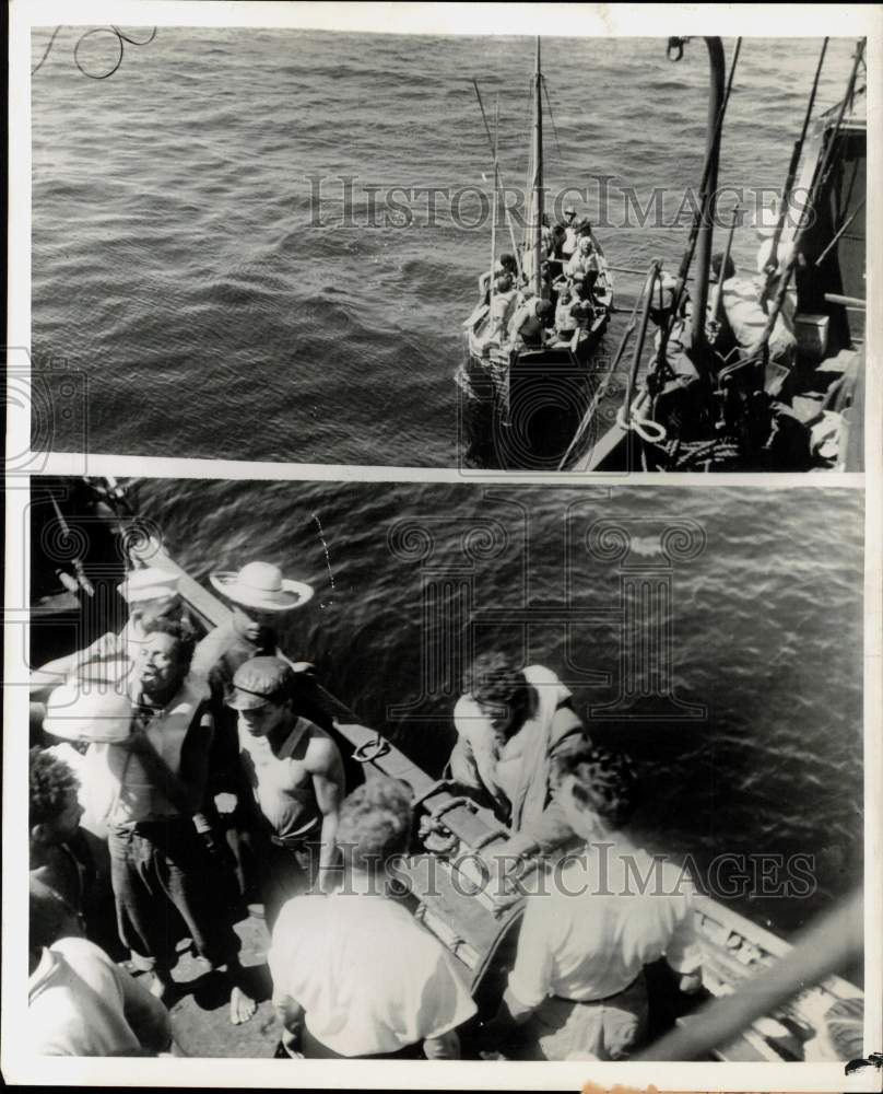 1942 Press Photo Crew in lifeboats rescued by a general cargo boat in Atlantic- Historic Images