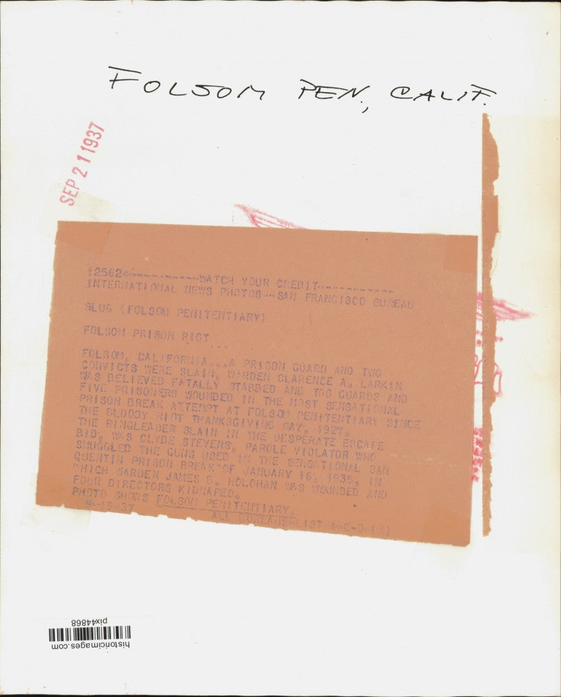 1937 Press Photo Aerial view of the Folsom Penitentiary in Folsom, California