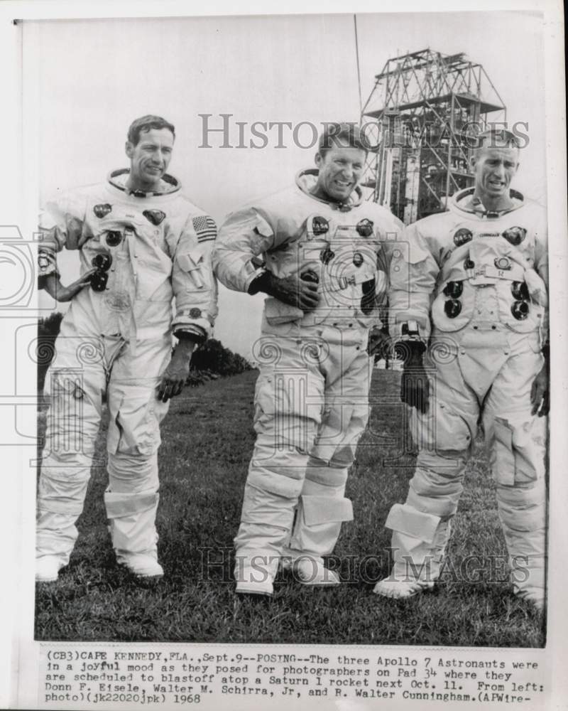1968 Press Photo Astronaut Walter M. Schirra &amp; crew of Apollo 7, Florida- Historic Images