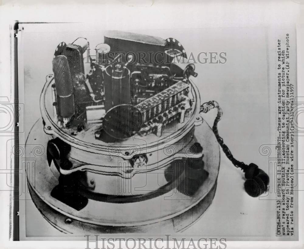 1957 Press Photo Instruments that register sun's rays aboard Russian Sputnik- Historic Images