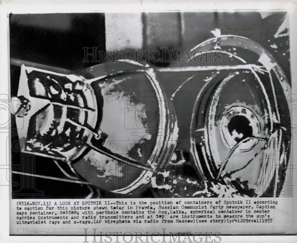 1957 Press Photo Containers for dog and instruments inside Sputnik II- Historic Images