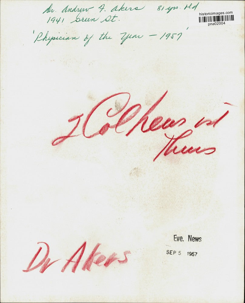 1957 Press Photo Dr. Andrew J. Akers, "Physician of the Year" Awardee