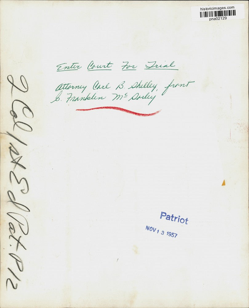 1957 Press Photo G. Franklin McSorley at Court with Attorney Carl B. Shelley