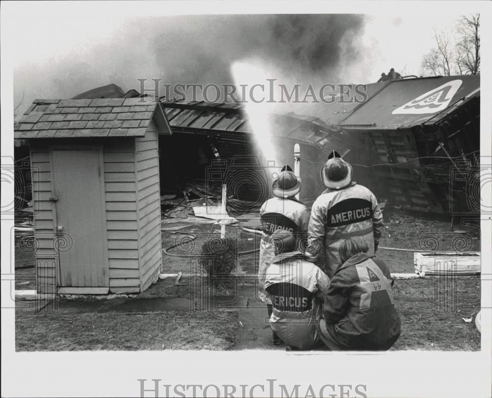 1972 Press Photo Americus Firefighters Hose Down Fire at Train Wreck - pna07964