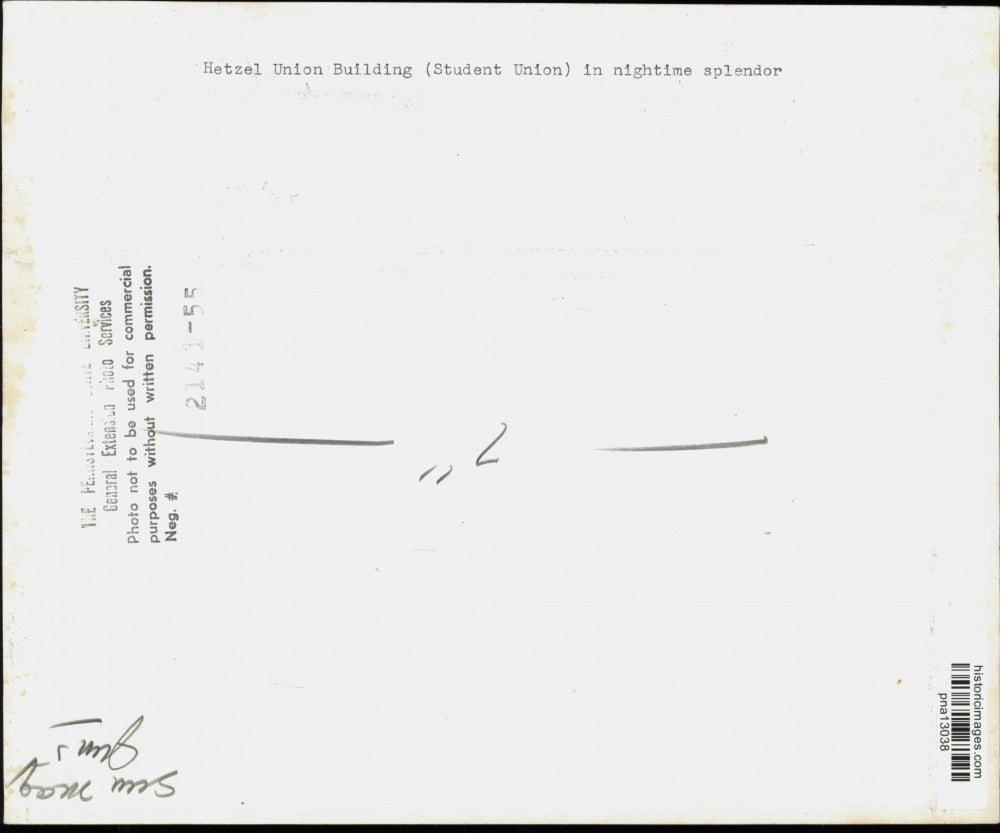 Press Photo Hetzel Student Union Building at Penn State University at Night