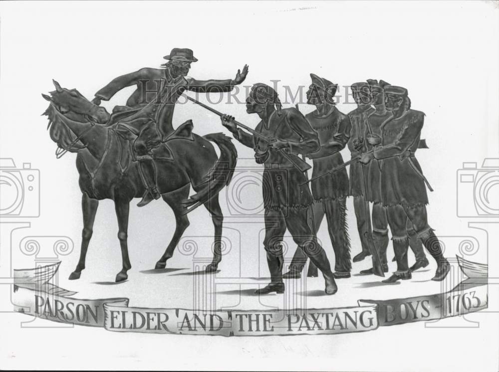 1979 Press Photo Parson Elder and the Paxtang Boys Etching at Dauphin Courthouse