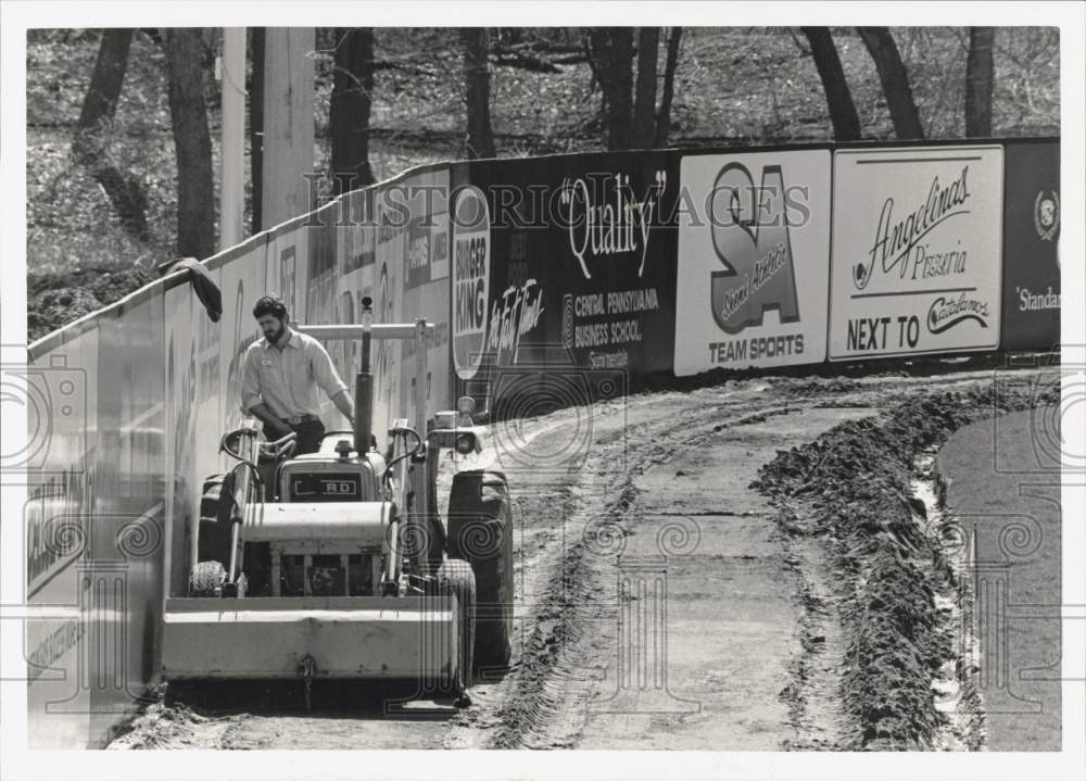 1987 Press Photo Excavator at Riverside Stadium Baseball Field in Harrisburg- Historic Images