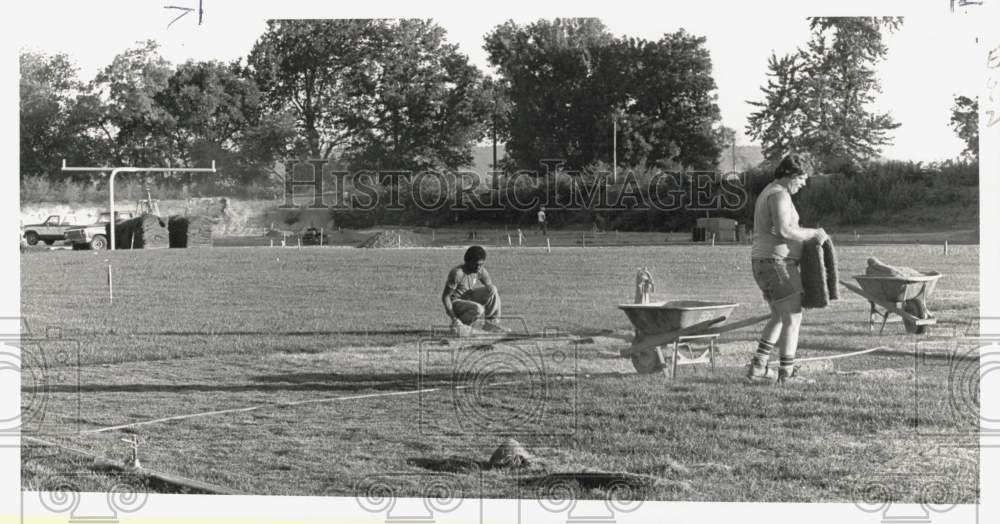 1988 Press Photo Larry Marino and George Crockett at City Island Football Field- Historic Images