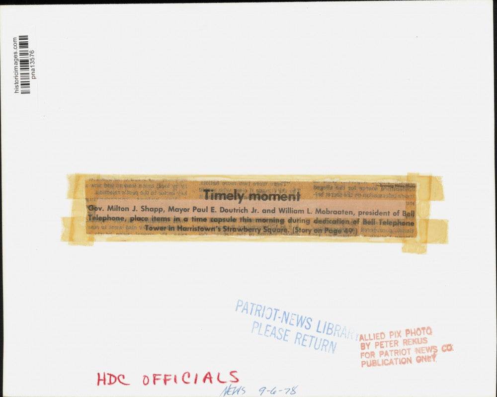 1978 Press Photo Politicians at Bell Telephone Tower Dedication in Harristown