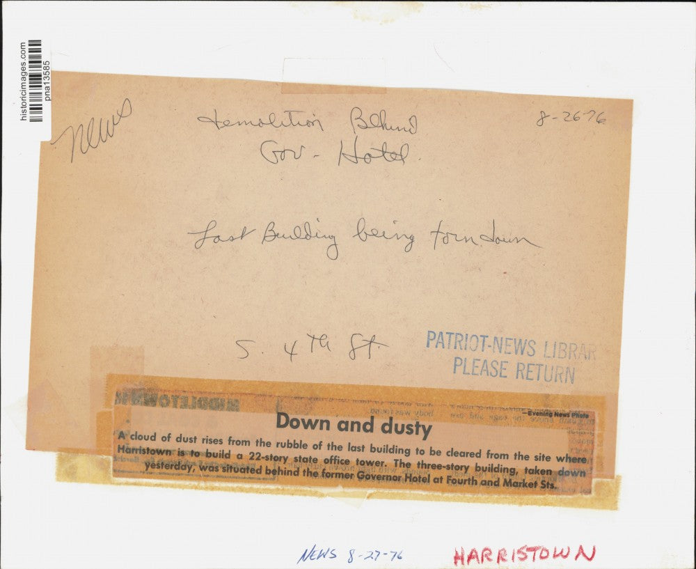 1976 Press Photo Demolition Near Governor Hotel on Fourth Street in Harristown