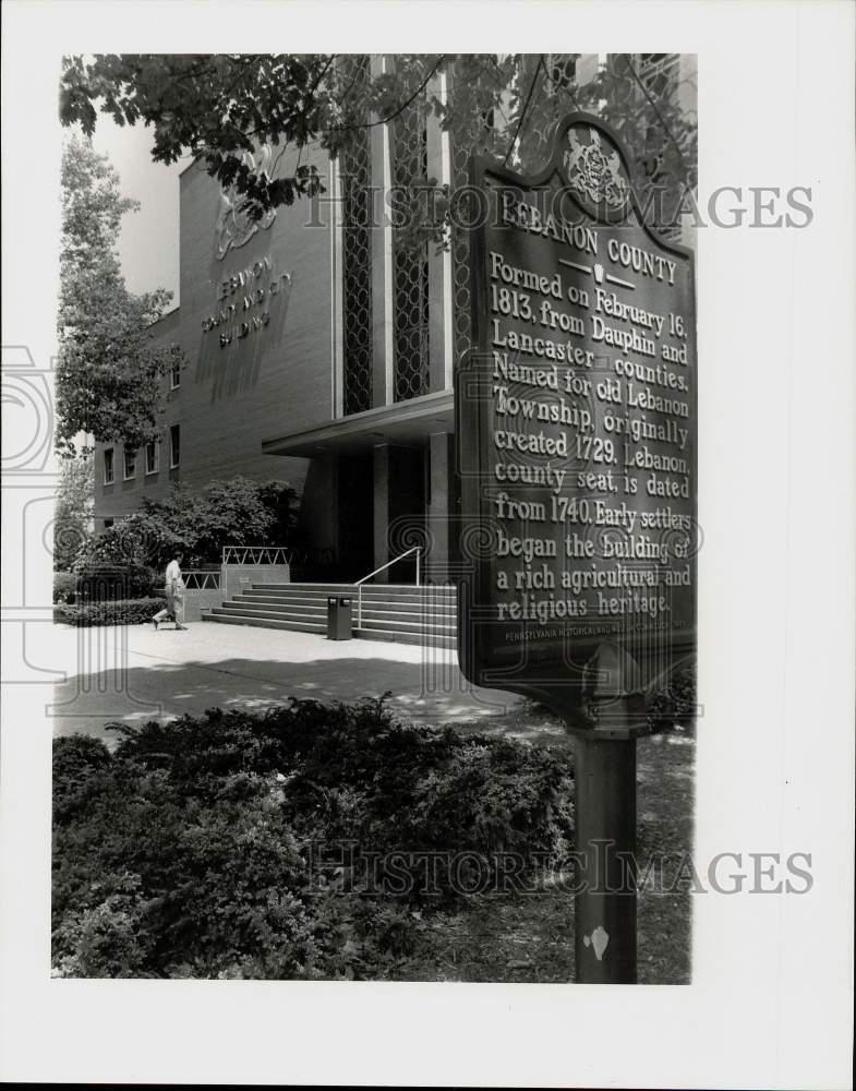 1990 Press Photo Lebanon County Historical Sign at City Building Entrance- Historic Images