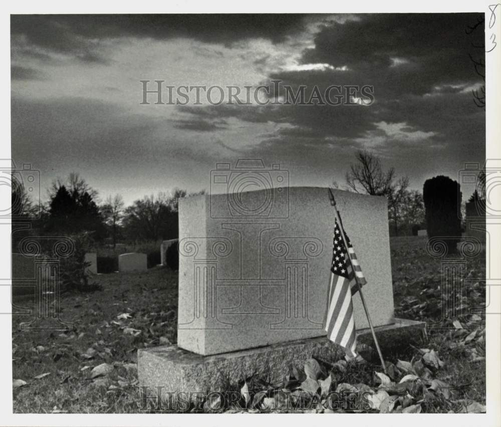 Press Photo American Flag at Tombstone in Harrisburg East Cemetery - pnx00344- Historic Images