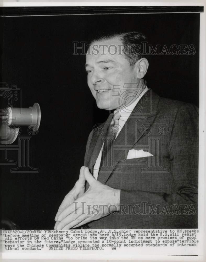 1954 Press Photo Representative Henry Cabot Lodge, Jr. Speaking in New York- Historic Images