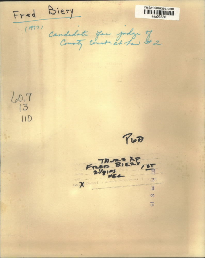 1977 Press Photo Fred Biery, Candidate for Judge of County Court at Law #2