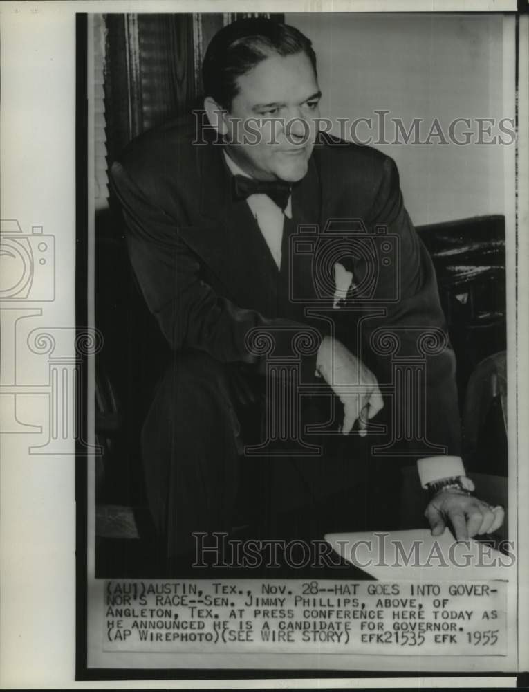 1955 Press Photo Senator Jimmy Philips at Austin, Texas, Press Conference