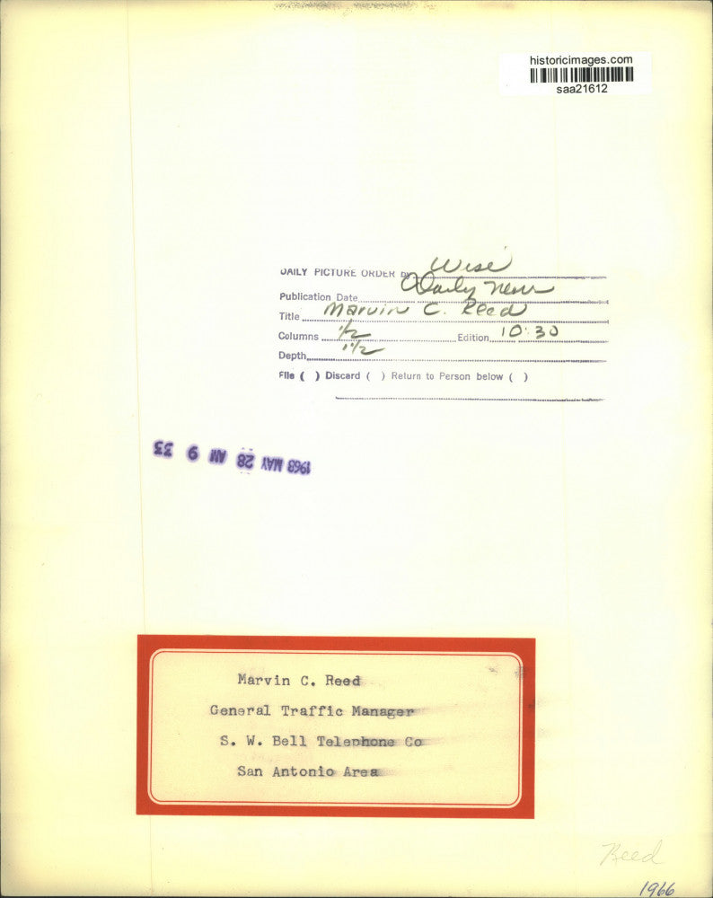 1966 Press Photo Marvin C. Reed, South West Bell Telephone Company, Texas