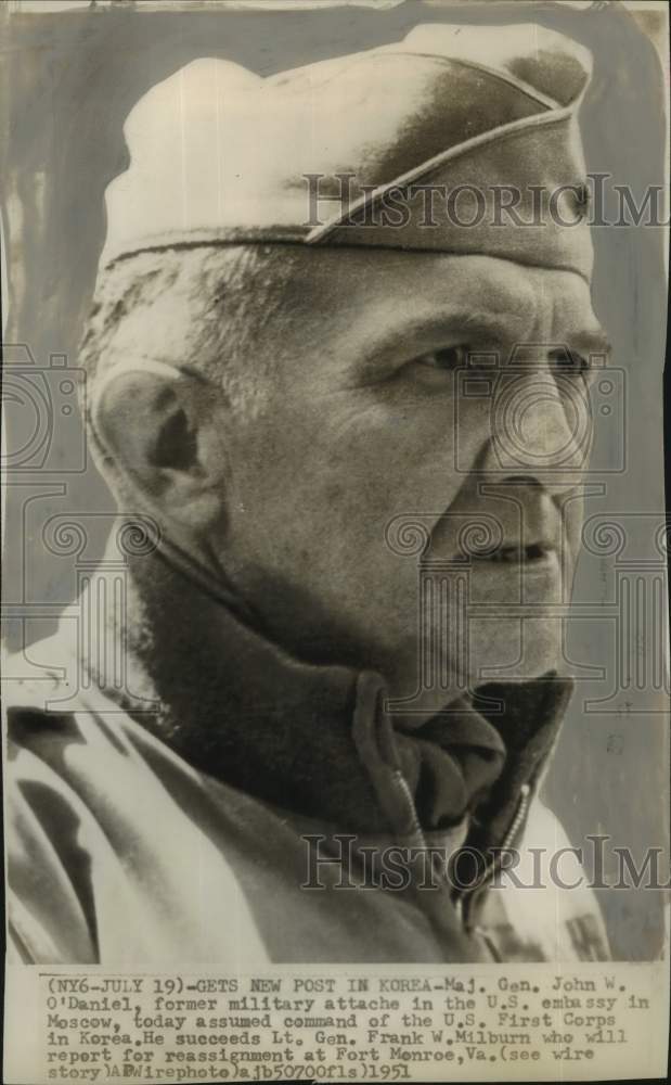 1951 Press Photo Major General John W. O'Daniel, with U.S. First Corps in Korea