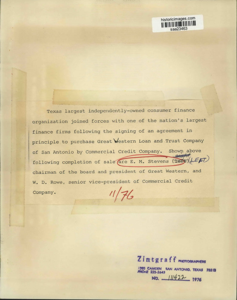 1976 Press Photo E. M. Stevens and W. D. Rowe, finance company officers, Texas