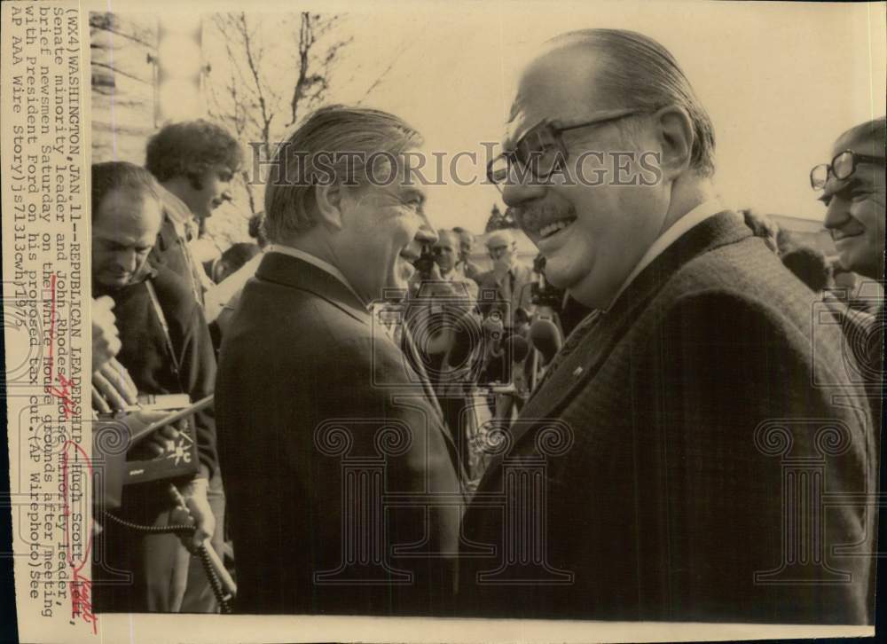 1975 Press Photo Minority leaders Hugh Scott and John Rhodes, Washington
