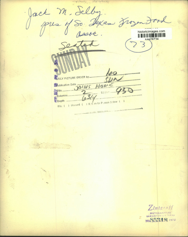 1973 Press Photo Jack M. Selby, Texas Frozen Foods Association, at desk, Texas