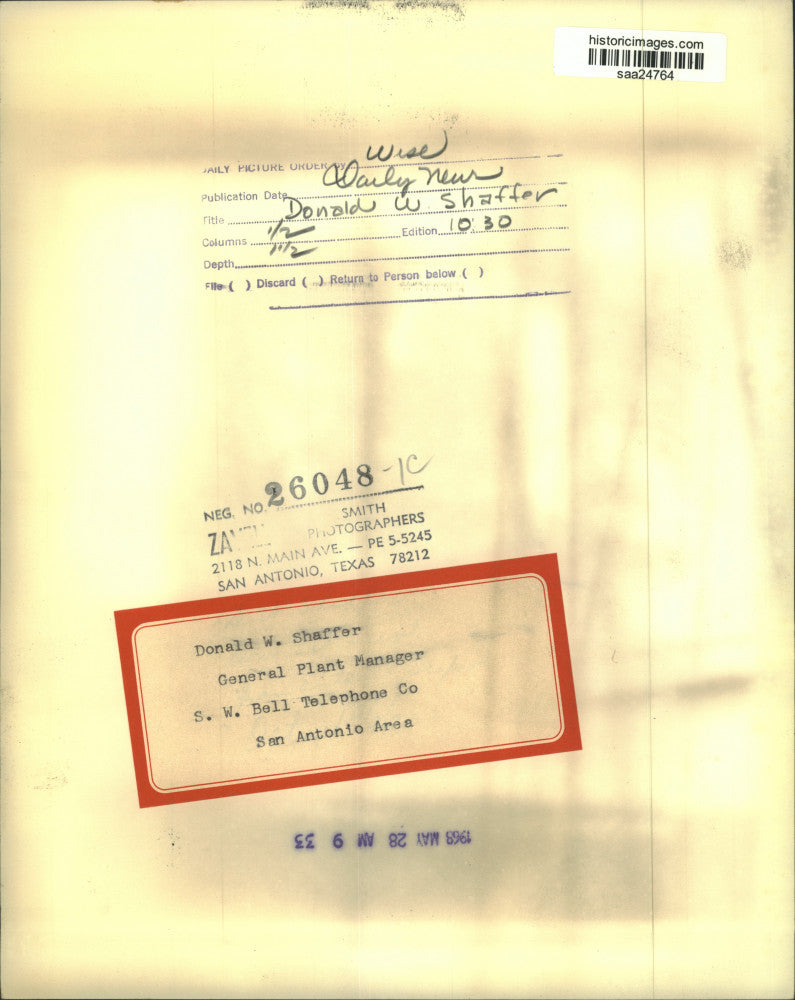 1968 Press Photo Donald W. Shaffer, plant manager, South Western Bell, Texas