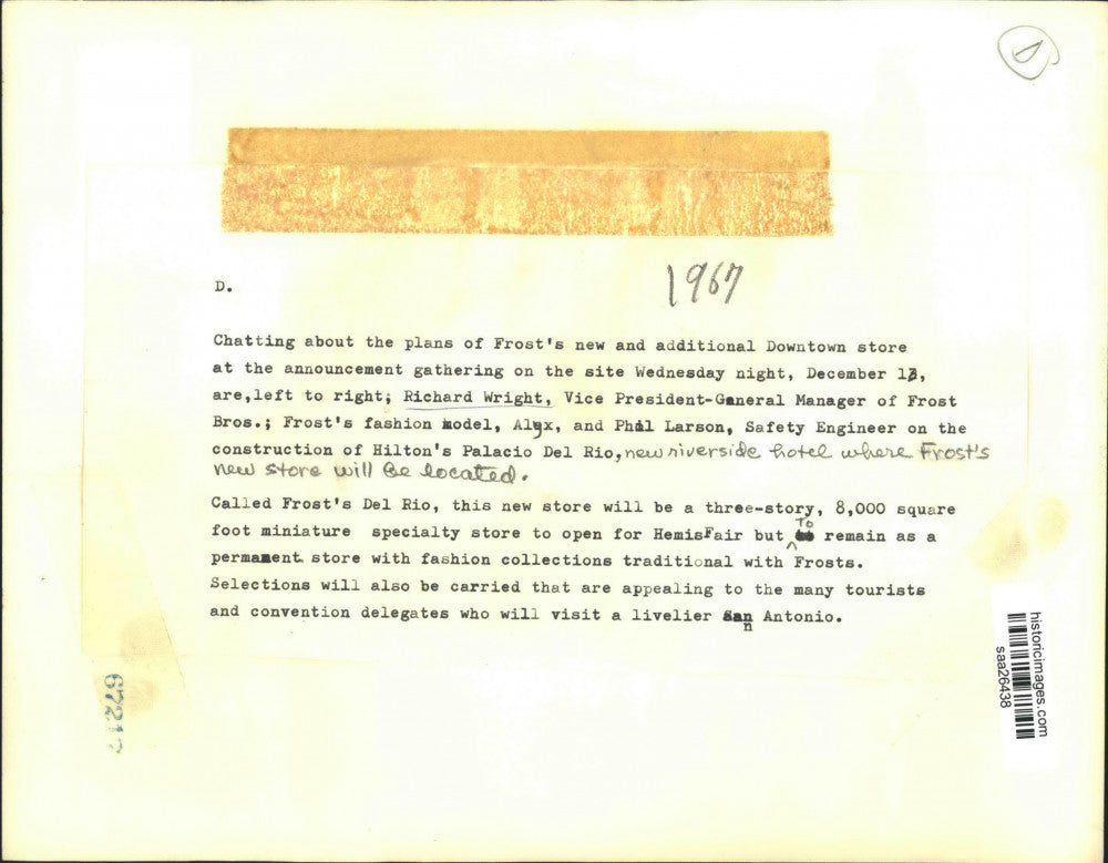 1967 Press Photo Frost Bros. announces new Downtown store, Texas - saa26438