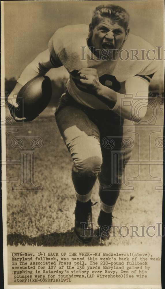 1951 Press Photo Ed Modzelewski, Maryland footballer, named fullback of the week- Historic Images