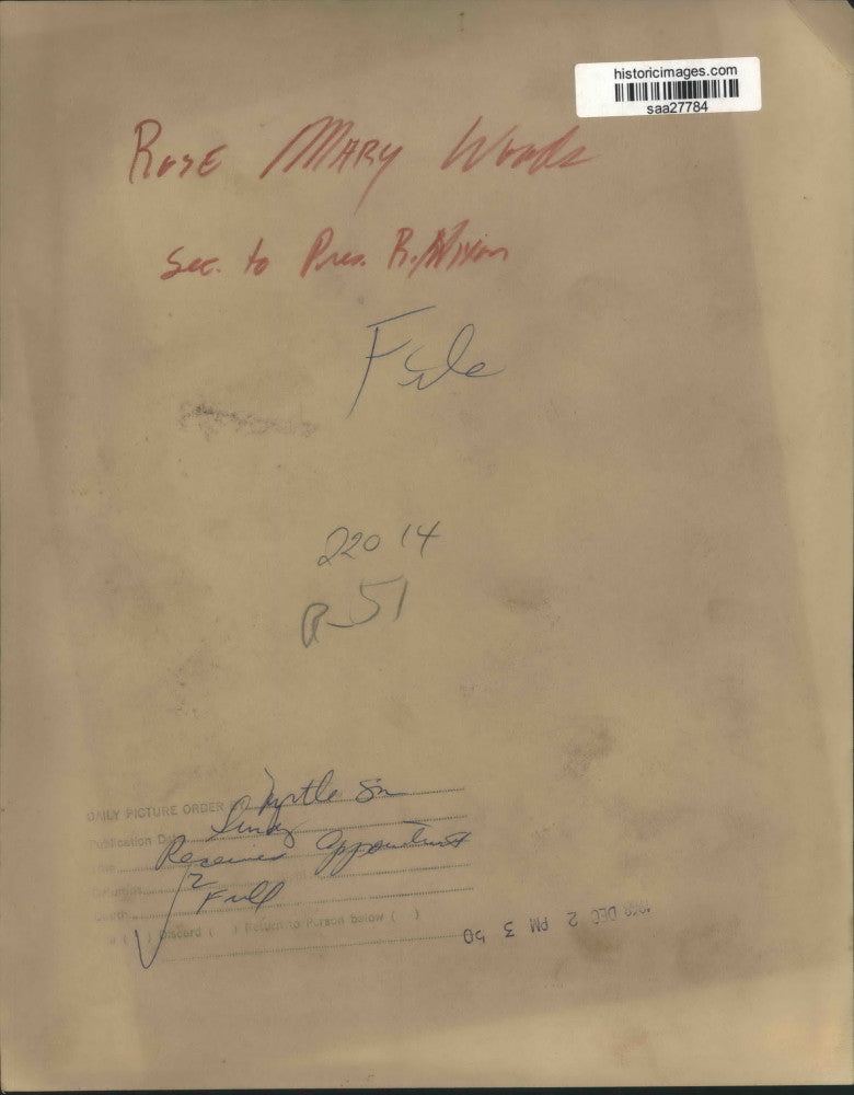 1968 Press Photo Rose Mary Woods, Secretary to President Richard Nixon