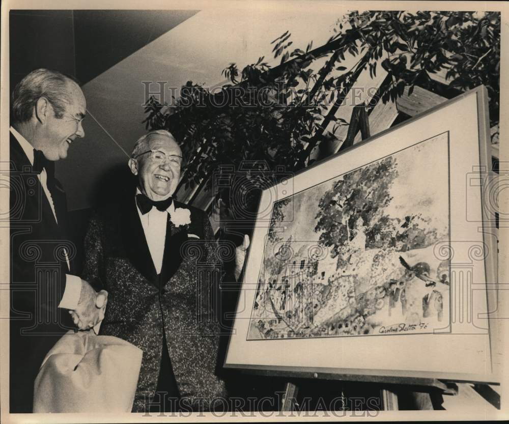 Press Photo O. P. Schnabel and gentleman with Caroline Shelton painting, Texas- Historic Images