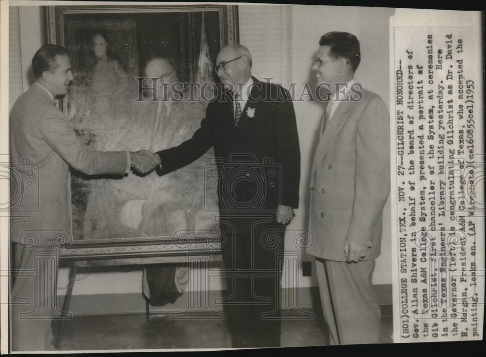 1953 Press Photo Portrait of Gib Gilchrist presented to Texas A&M College, Texas- Historic Images