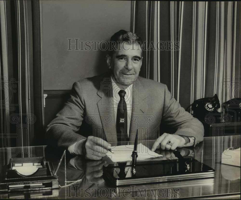 1955 Press Photo John C. Gordon sitting at his desk, Texas - saa31586- Historic Images