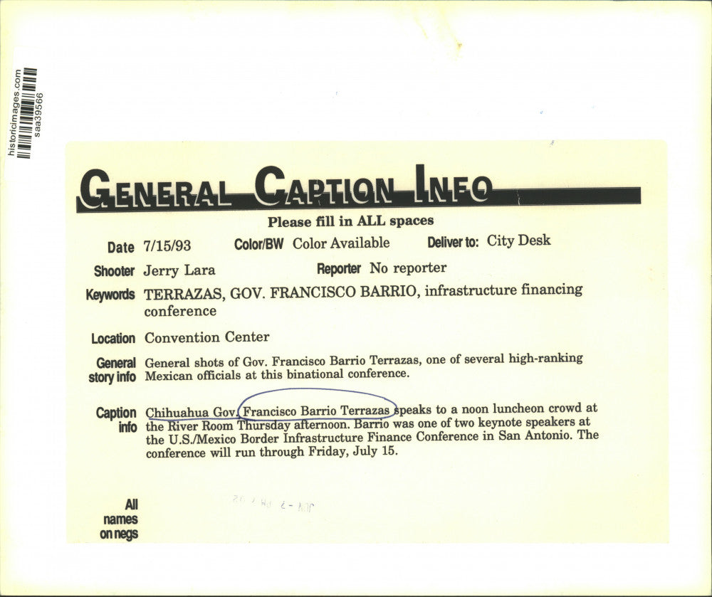 1993 Press Photo Governor Francisco Barrio Terrazas at San Antonio Conference