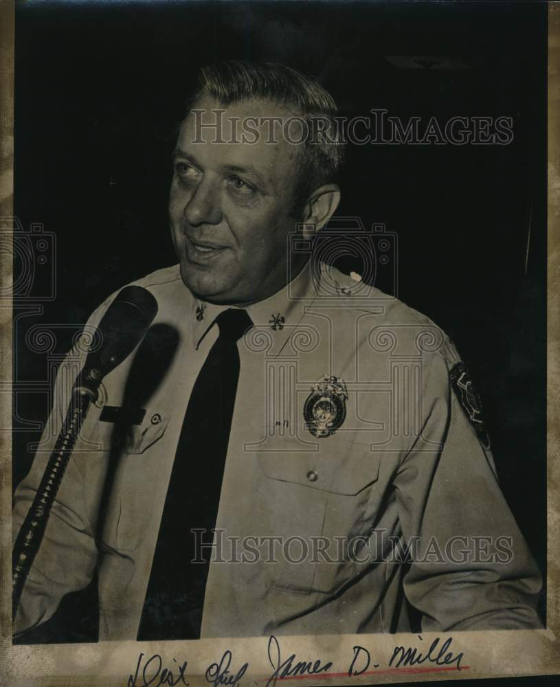 Press Photo District Fire Chief James D. Miller Speaks into Microphone- Historic Images