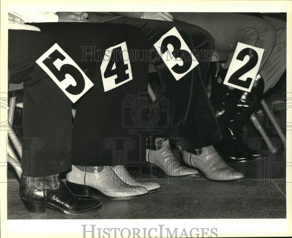 1984 Press Photo Miss Rodeo Queen Contestants displaying their boots, Texas- Historic Images