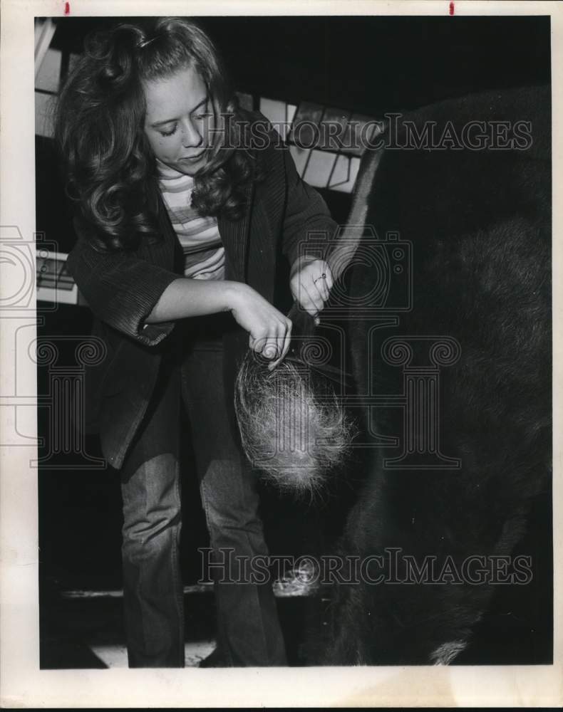 1971 Press Photo Patricia Kelly &amp; steer at the San Antonio Livestock and Rodeo- Historic Images